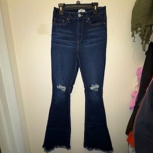YMI Dark Blue Distressed Flare Jeans